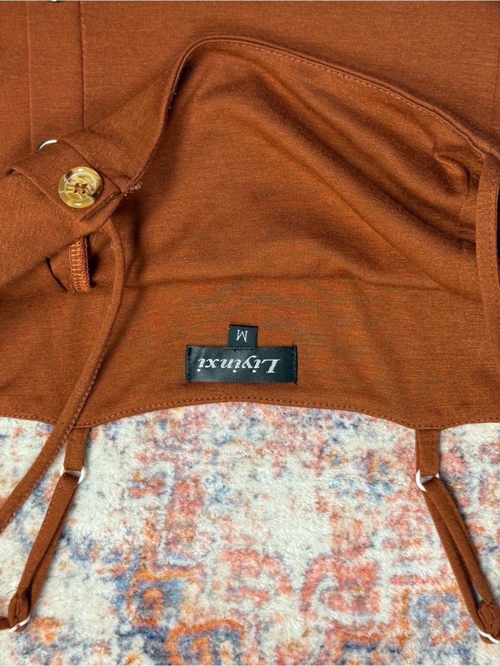 Liyinxi Rust Orange Brown Button Detail Midi Dress Size Medium - Picture 3 of 5
